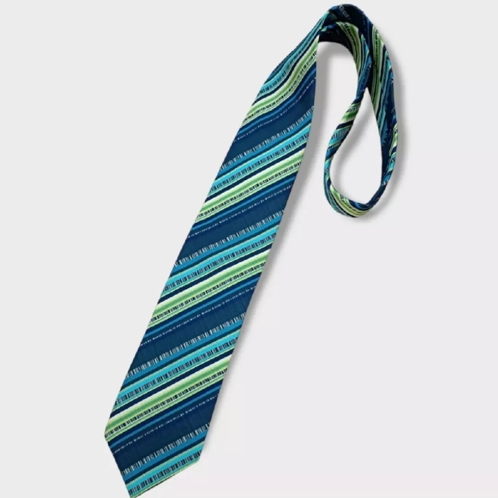KENZO Blue/Green Striped Geometric Silk LUXURY Tie ITALY